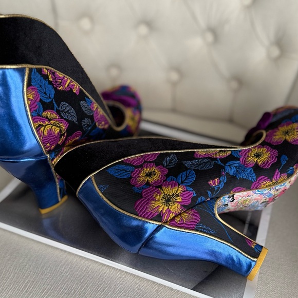 Floral Velvet Shoes unique Victorian heel couture theatrical piece retro style - Picture 13 of 13